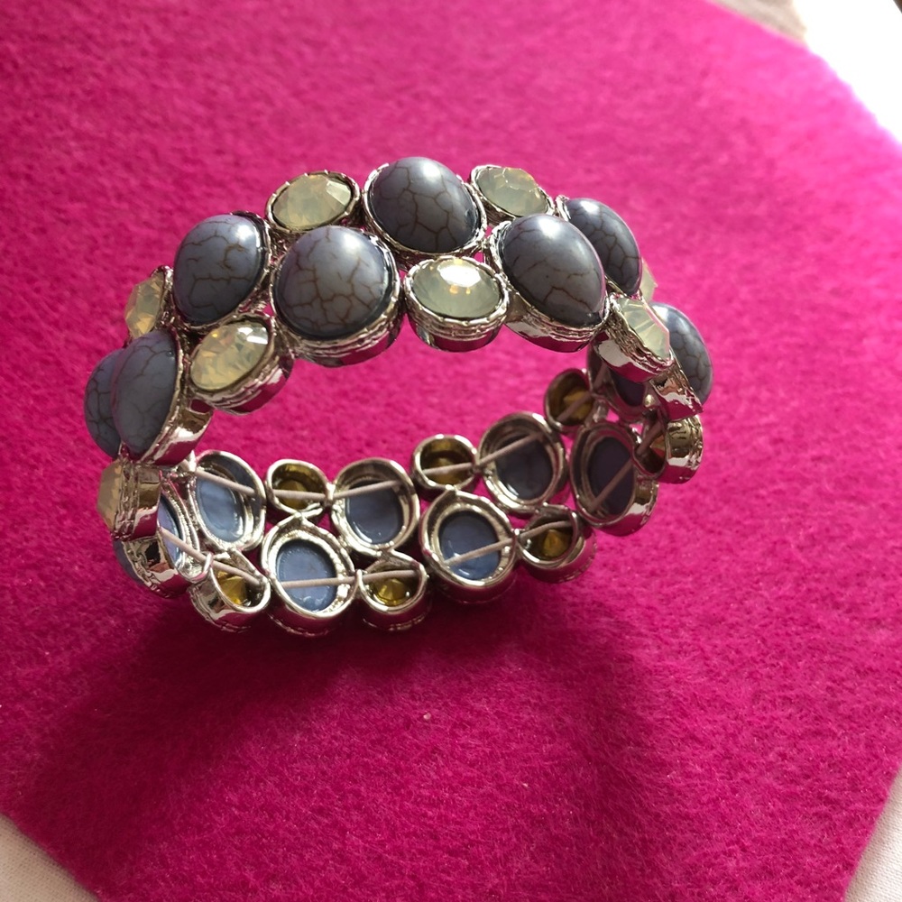 Chico’s Blue Stone and Rhinestone Stretch Cuff Bracelet